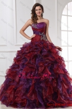 2015 Fall Sweetheart Appliques with Beading Organza Multi-color Quinceanera Dress FFQD02FOR