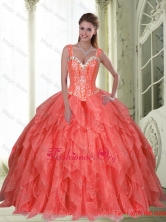2015 Fashionable Beading and Ruffles Coral Red Sweet Sixteen Dresses with Sweetheart SJQDDT23002-3FOR