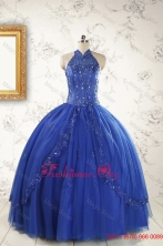 2015 HalterTop Appliques and Beading Dresses For Quinceanera in Royal Blue FNAO5837FOR