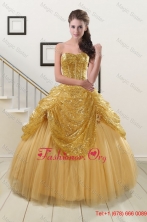 2015 Most Popular Sweetheart Sequined Quinceanera Dresses in Gold XFNAO286FOR
