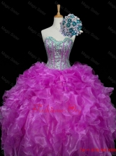 2015 Perfect Ball Gown Fuchsia Quinceanera Dresses with Sequins and Ruffles SWQD006-1FOR