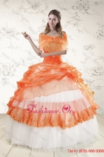 2015 Perfect Strapless Orange Quinceanera Dresses with Beading and Appliques XFNAO564AFOR