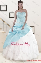 2015 Pretty Blue and White Quinceanera Dresses with Beading and Pick Ups XFNAO5918FOR