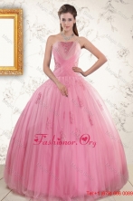 2015 Pretty Pink Quinceaneras Dresses with Appliques and Beading XFNAO601FOR