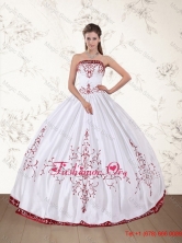 2015 Strapless Floor Length Quinceanera Dress in White and Red PDZY535TZFXFOR