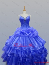 2015 Wonderful Straps Quinceanera Gowns with Beading in Organza SWQD003-11FOR