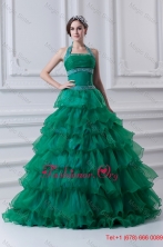 2016 Spring A-line Hater Top Beading and Appliques Green Quinceanera Dress FVQD024FOR