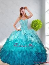 2016 Spring Modest Multi Color Quinceanera Gown with Ruffles and Beading QDDTA12002TZFXFOR