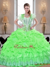 Artistic Quinceanera Dresses with Appliques and Pick Ups in Spring Green SJQDDT40002-3FOR