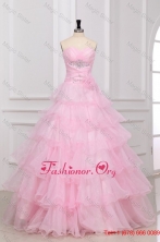 Baby Pink Sweetheart Quinceanera Dress with Beading and Ruffles Layered FFQD099FOR