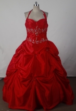 Beautiful Ball Gown Halter Floor-length Red Vintage Quincenera Dresses TD260023