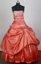 Beautiful Ball Gown Strapless Floor-length Orange Red Vintage Quincenera Dresses TD260058