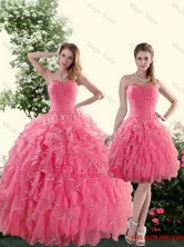 Beautiful Strapless Paillette Quince Dresses in Rose Pink for 2015 XFNAO744TZFOR