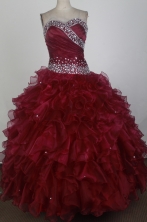 Brand New Ball Gown Strapless Floor-length Wine Red Vintage Quinceanera Dress X0426029
