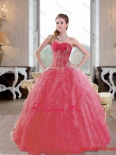 Brand New Ruffles and Appliques 2015 Quinceanera Gown in Coral Red QDDTB19002FOR
