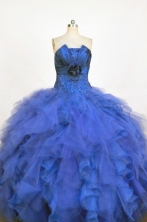 Classical Ball Gown Strapless Floor-length Royal Blue Organza Appliques Quinceanera dress Style FA-L-378