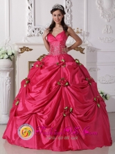 Customize Hot Pink  Beading Gowns  For Sweet 16 Hand Made Rose Spaghetti Straps Decorate In San Fernando del Valle de Catamarca Argentina Style QDZY720FOR