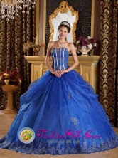 Customized Royal Blue Quinceanera Dress with Sweetheart Appliques and Pick-ups In Caseros Argentina Style QDZY110FOR