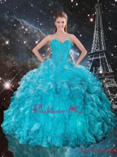 Dynamic Sweetheart Teal Quinceanera Gowns with Ruffles and Beading QDDTA87002FOR