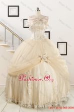 Elegant Appliques 2015 Champagne Quinceanera Dress with Wraps FNAO121AFOR