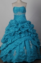 Elegant Ball Gown Strapless Floor-length Blue Vintage Quinceanera Dress LJ2656