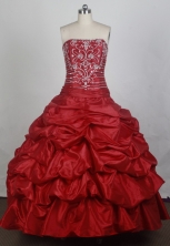 Elegant Ball Gown Strapless Floor-length Red Vintage Quincenera Dresses TD260064