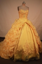 Exquisite Ball gown Strapless Sweep Train Vintage Quinceanera Dresses Style FA-W-349