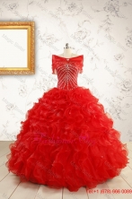 Exquisite Beading and Ruffles Red Quinceanera Gowns with Wrap for 2015 Fall FNAO092AFOR