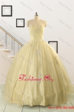 Latest Appliques Quinceanera Dress in Light Yellow For 2015 Fall FNAO823FOR
