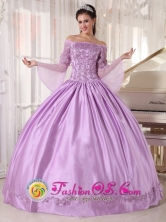Lilac Off The Shoulder Taffeta and Organza Long Sleeves Quinceanera Gowns With Appliques For Sweet 16 In Mar del Plata Argentina  Style PDZY574FOR
