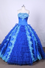 Modest Ball Gown Strapless FLoor-Length Blue Appliques and Beading Quinceanera Dresses Style FA-S-09