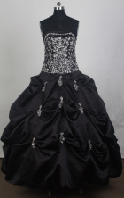 Modest Ball Gown Strapless Floor-length Black Vintage Quincenera Dresses TD260059
