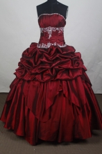Modest Ball Gown Strapless Floor-length Burgundy Vintage Quincenera Dresses TD260060
