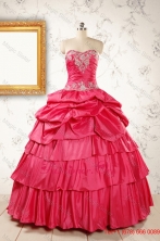 Most Popular Coral Red Sweet 16 Dresses with Appliques FNAO154FOR