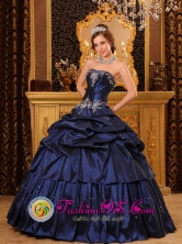 Navy Blue Taffeta Strapless 2013 Virrey del Pino  Argentina Quinceanera Dress with Appliques and Beading Decorate Style QDZY104FOR 
