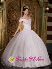 Organza Light Pink Organza and Satin Quinceanera Dress With Off Shoulder Appliques Decorate In Quilmes Argentina Style QDZY103FOR