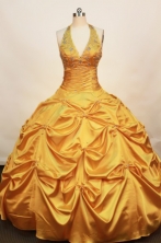 Perfect Ball Gown Halter Top Neck Floor-length Taffeta Yellow Quinceanera Dresses Style FA-W-  171