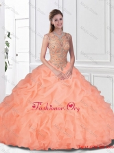 Perfect Beaded and Ruffles Watermelon Quinceanera Gowns with Bateau SJQDDT109002FOR