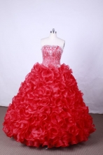 Popular Ball Gown Strapless FLoor-Length Red Beading and Appliques Quinceanera Dresses Style FA-S-10