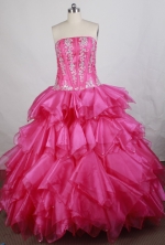 Popular Ball Gown Strapless Floor-length Hot Pink Vintage Quinceanera Dress Y042662