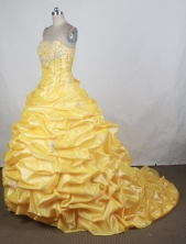 Popular Ball Gown Strapless Floor-length Yellow Vintage Quinceanera Dress Y042627