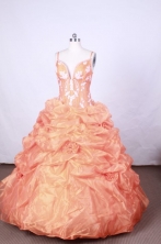 Pretty Ball Gown Straps FLoor-Length Orange Appliques Quinceanera Dresses Style FA-S-061