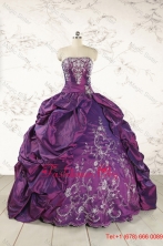 Purple Strapless 2015 Fall Quinceanera Dresses with Embroidery FNAO258FOR