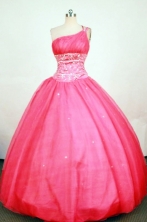 Romantic Ball Gown One Shoulder Floor-length Red Beading Quinceanera dress Style FA-L-404