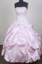 Romantic Ball Gown Strapless Floor-length Baby Pink Vintage Quinceanera Dress LZ426067