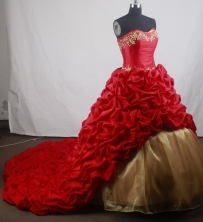 Romantic Ball Gown Strapless Floor-length Red Vintage Quinceanera Dress LZ426066