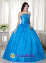 Ruched Bodice and Beading For Sky Blue Taffeta  Sweet 16 Ball Gown Dress In Buenos Aires Argentina Style MLXNEBAY02FOR 
