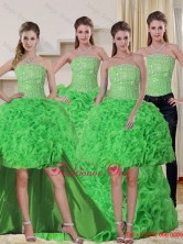 Spring Green Strapless Quinceanera Dress with Beading and Ruffles QDZY257TZA2FOR