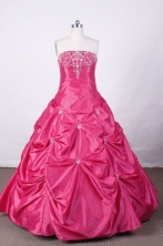 Sweet Ball Gown Strapless FLoor-Length Hot Pink Appliques and Beading Quinceanera Dresses Style L42414