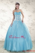 2015 Pretty Aqua Blue Quinceanera Dresses with Beading and Appliques  XFNAO5977-3FOR